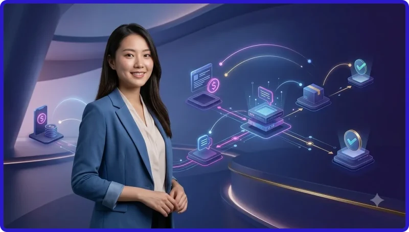 Ảnh minh họa khái niệm nạp tiền trực tuyến với ví kỹ thuật số và dòng tiền chảy