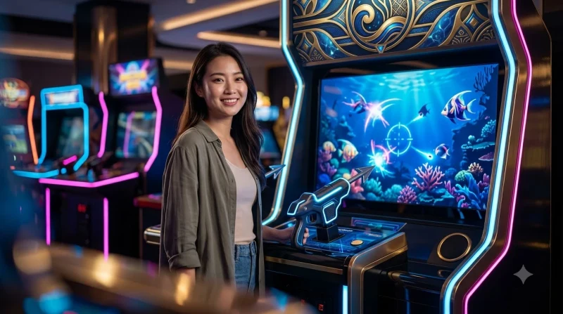 Ảnh minh họa sức hút của game bắn cá Zui với đàn cá đầy màu sắc và kho báu phát sáng dưới đại dương