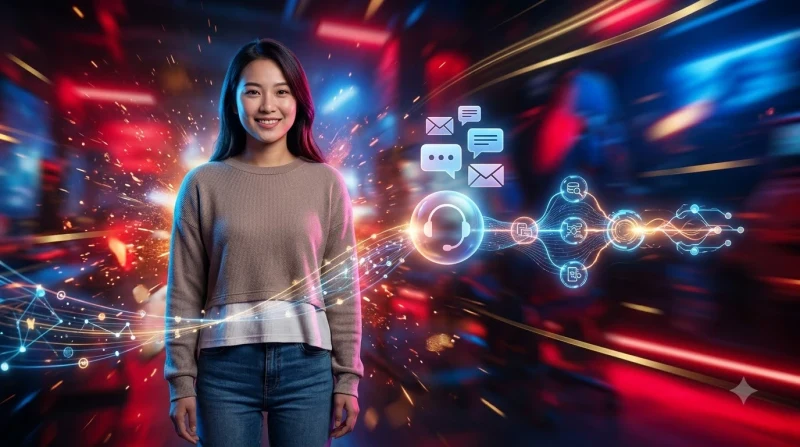 Minh họa các kênh liên hệ đa dạng như chat trực tuyến, hotline và email để hỗ trợ khách hàng.