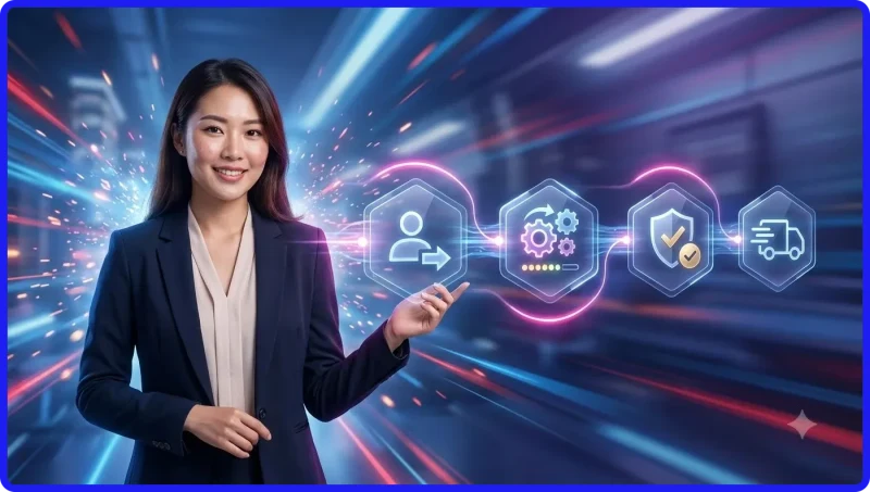Minh họa các yếu tố làm nên dịch vụ chăm sóc khách hàng chất lượng cao: bảo mật, tốc độ và hỗ trợ.
