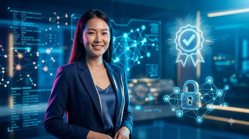 Người dùng đang kiểm tra độ uy tín của nền tảng giải trí trực tuyến trên giao diện holographic